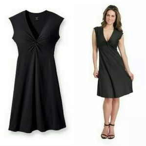 PATAGONIA W's Bandha Black V-Neck Tie Knot Sleeveless Dress Large